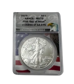 2022 Graded Silver Eagle Coin with Wood Viewing Case