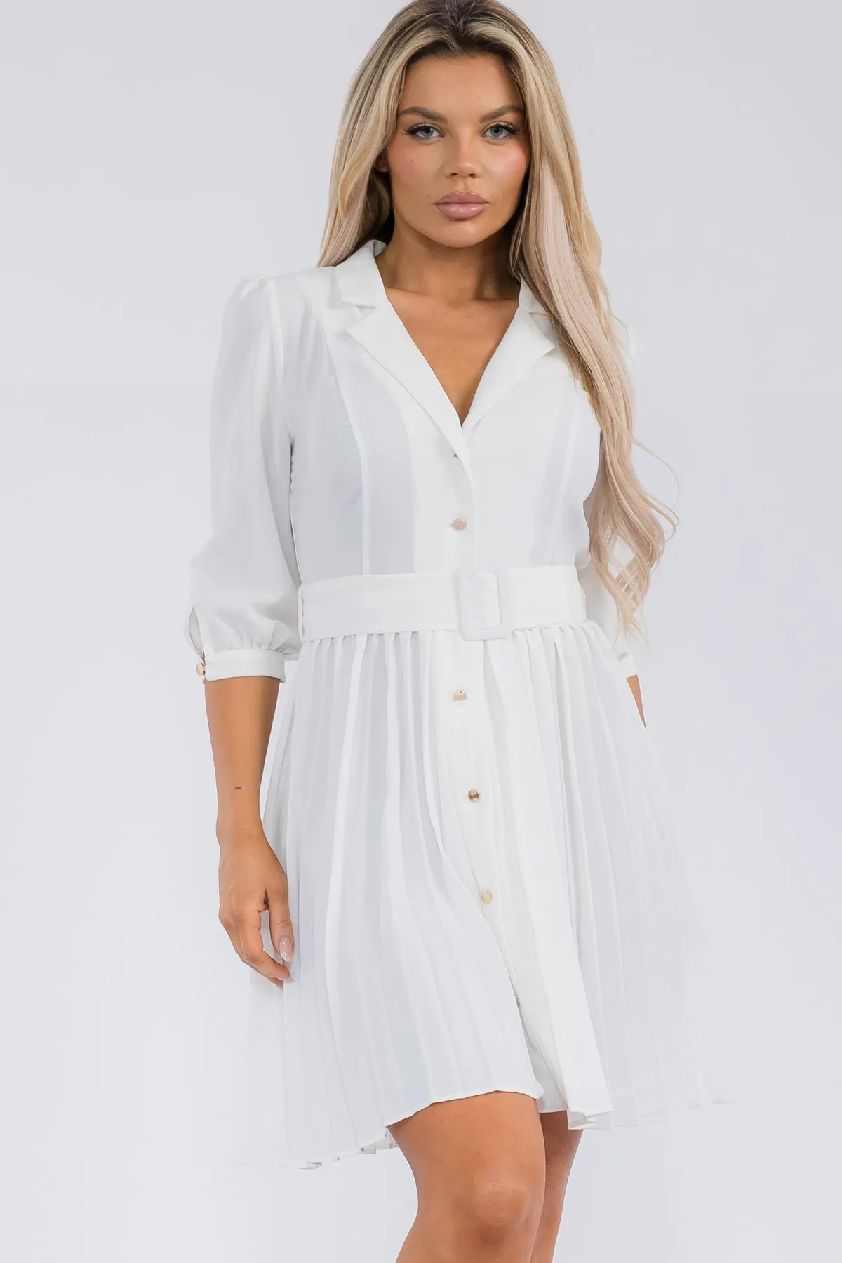 38005D - BELTED BUTTON DOWN MIDI DRESS