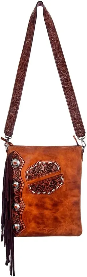 American Darling Women's Multi-colored Western Chaps Bag | Hand Tooled Genuine Leather Satchel Handbag | 15in (H) X 12in (W)