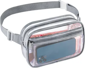 Clear Fanny Pack for Stadium Events - Waterproof Clear Bag for Women Men | Lightweight Waist Pack for Concerts, Sports Games & Travel | Stadium Approved Transparent Belt Bag (Grey