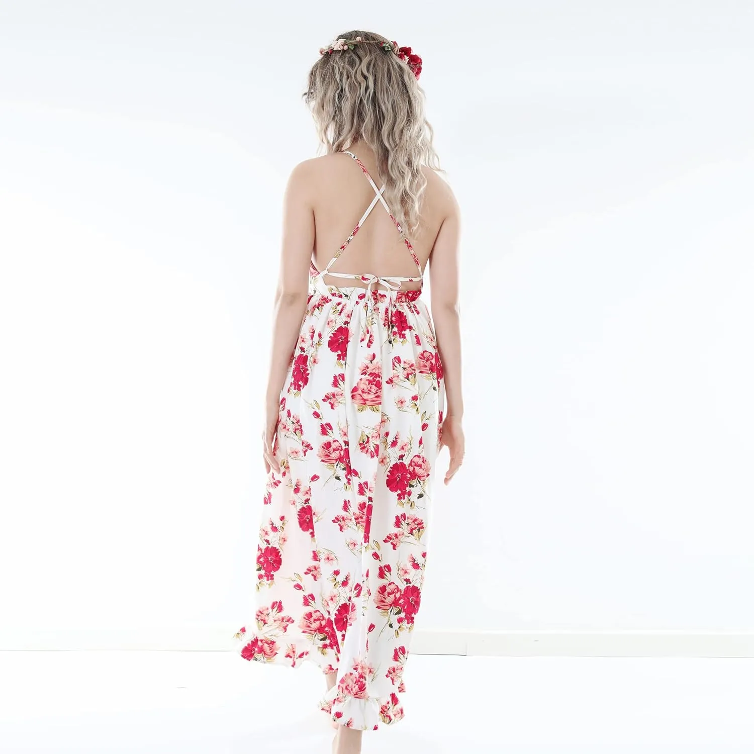 Flofallzique Floral Girls Maxi Dress Summer Spaghetti Strap Kids Vintage Boho Hi-Low Sundress