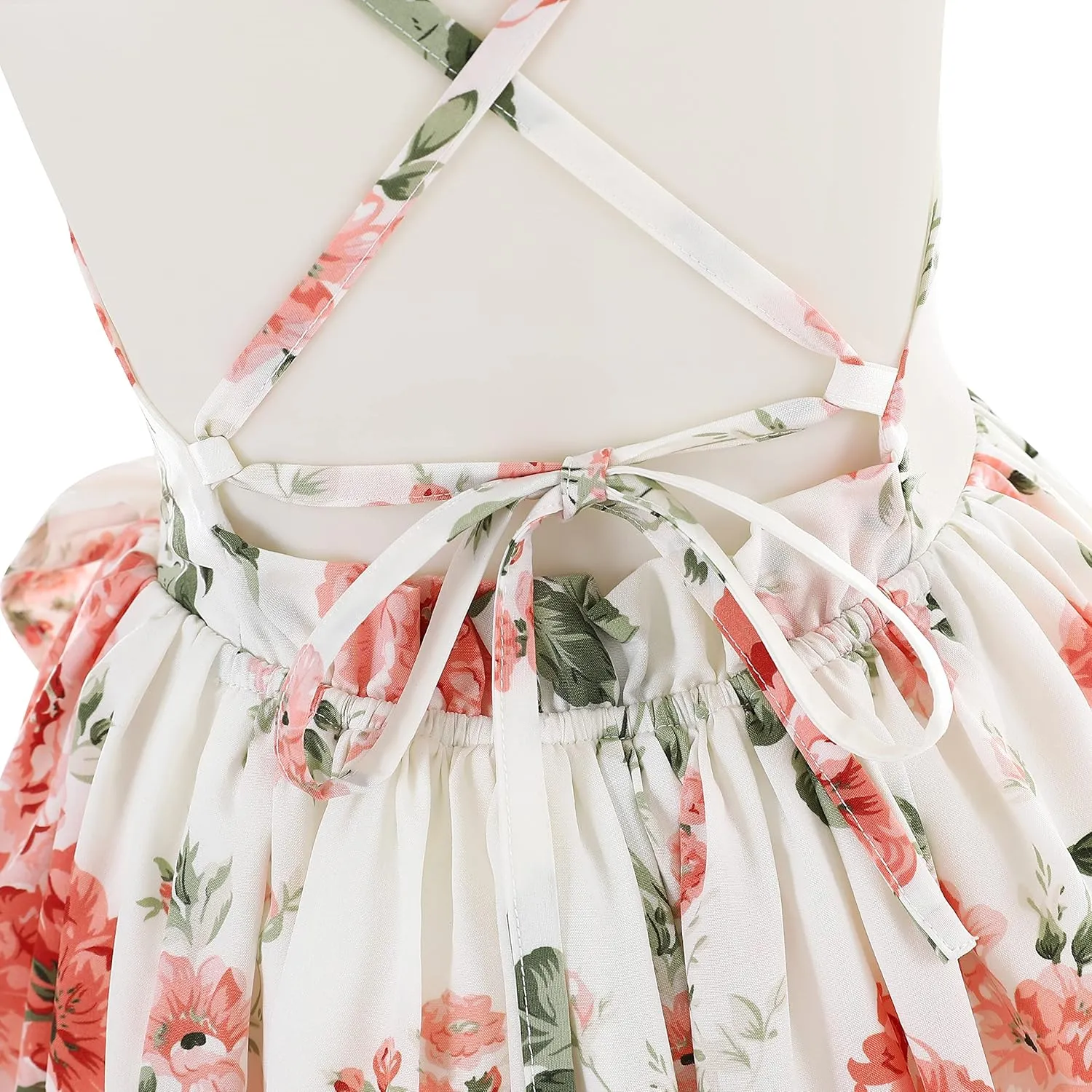 Flofallzique Floral Girls Maxi Dress Summer Spaghetti Strap Kids Vintage Boho Hi-Low Sundress