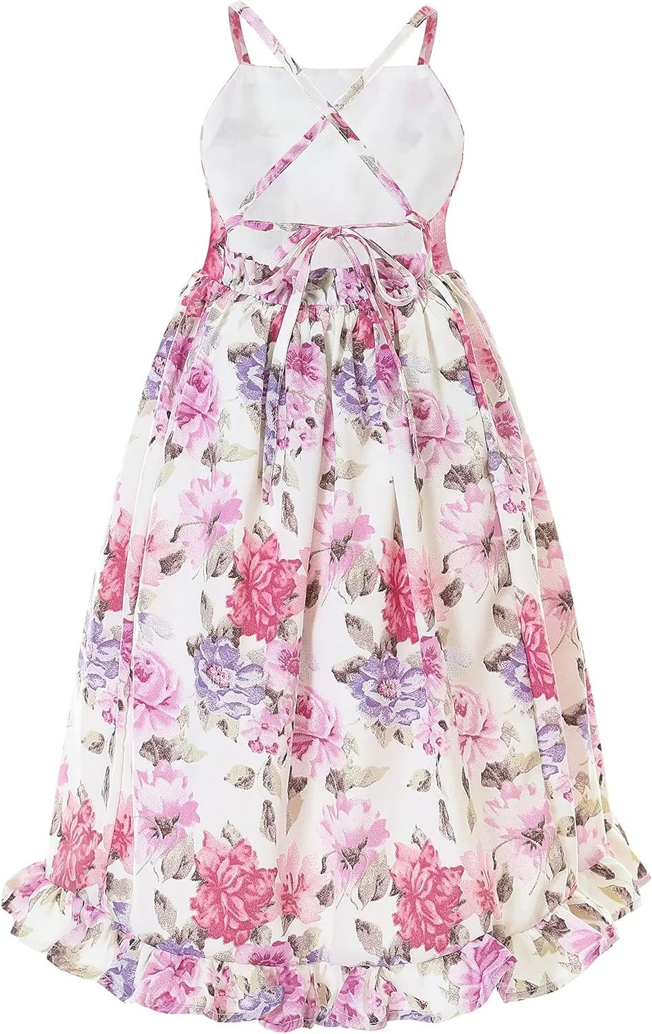 Flofallzique Floral Girls Maxi Dress Summer Spaghetti Strap Kids Vintage Boho Hi-Low Sundress