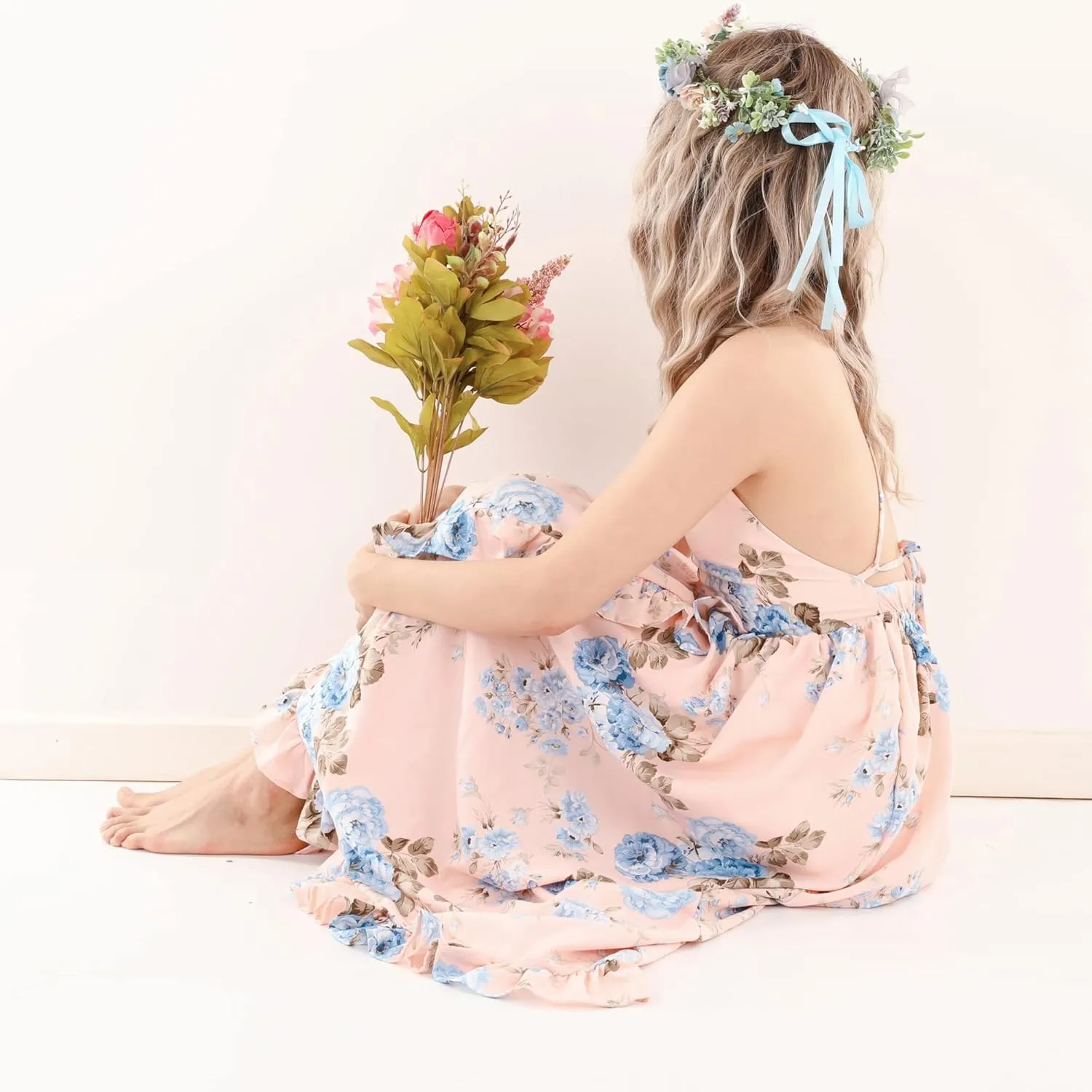 Flofallzique Floral Girls Maxi Dress Summer Spaghetti Strap Kids Vintage Boho Hi-Low Sundress