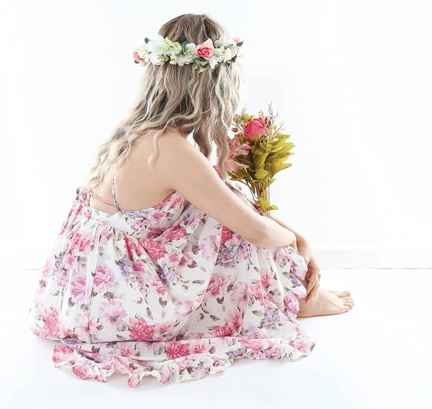 Flofallzique Floral Girls Maxi Dress Summer Spaghetti Strap Kids Vintage Boho Hi-Low Sundress