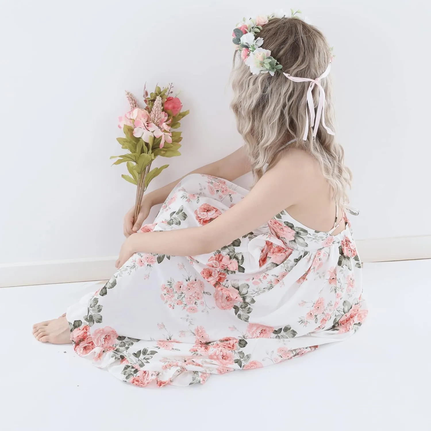 Flofallzique Floral Girls Maxi Dress Summer Spaghetti Strap Kids Vintage Boho Hi-Low Sundress