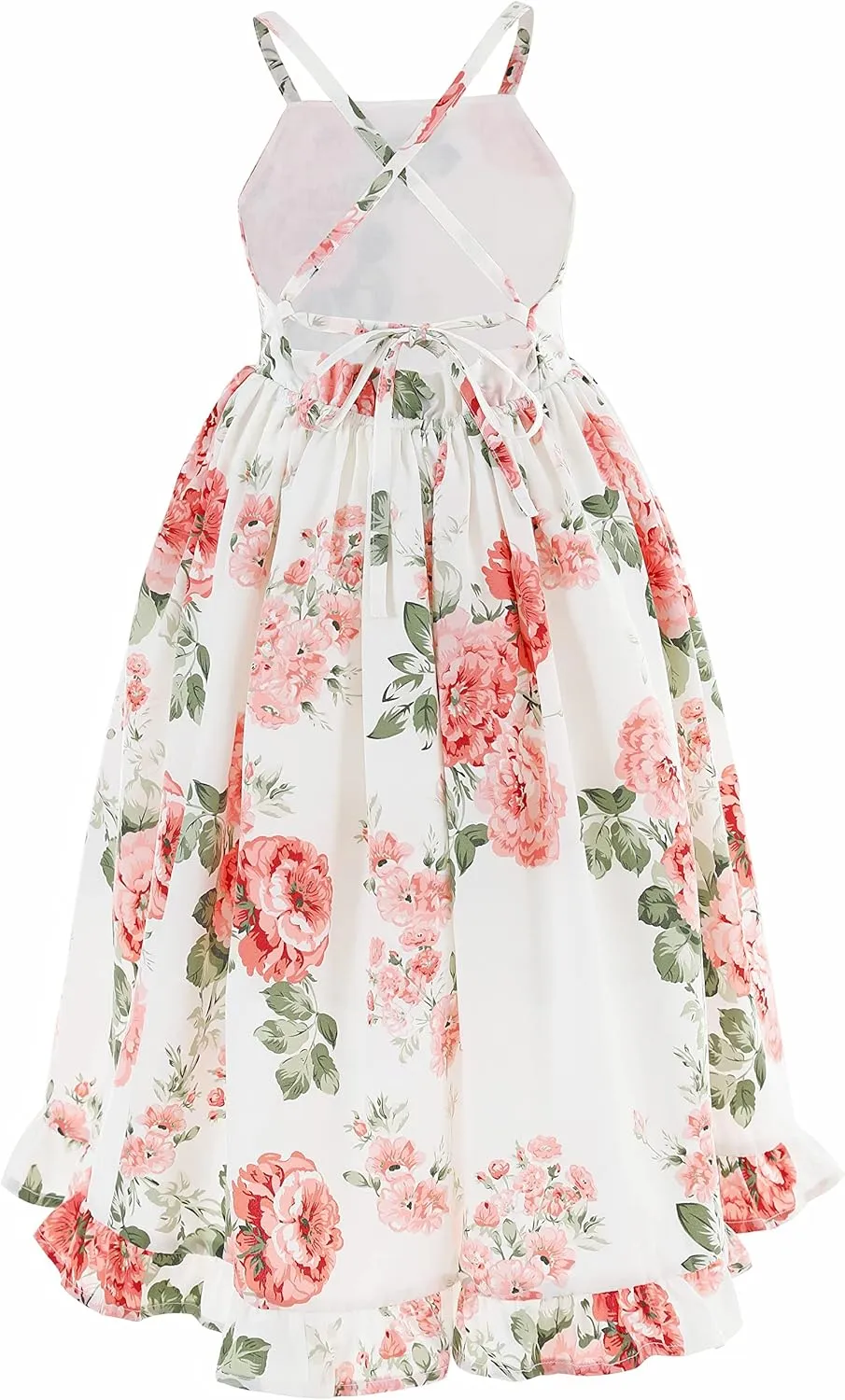 Flofallzique Floral Girls Maxi Dress Summer Spaghetti Strap Kids Vintage Boho Hi-Low Sundress