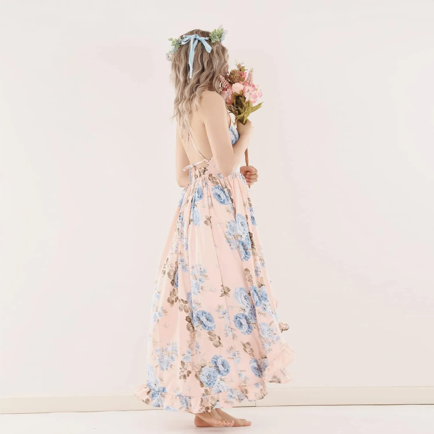 Flofallzique Floral Girls Maxi Dress Summer Spaghetti Strap Kids Vintage Boho Hi-Low Sundress