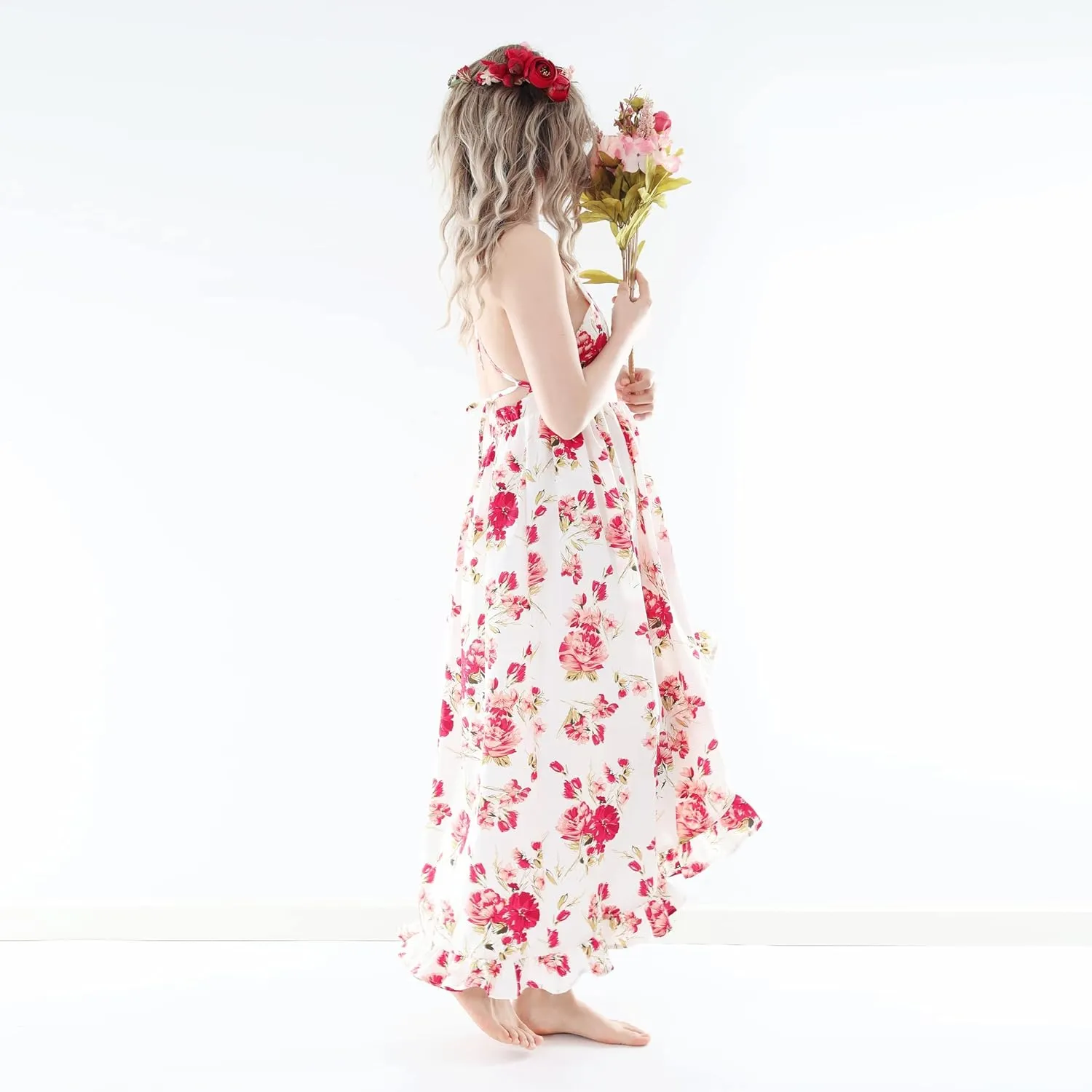 Flofallzique Floral Girls Maxi Dress Summer Spaghetti Strap Kids Vintage Boho Hi-Low Sundress