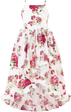 Flofallzique Floral Girls Maxi Dress Summer Spaghetti Strap Kids Vintage Boho Hi-Low Sundress