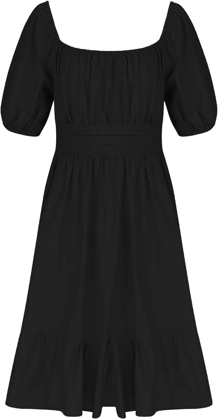 Girls Summer Dresses Square Neck Lantern Sleeve Mini Dress Tie Backless Ruffle A-Line Sundress