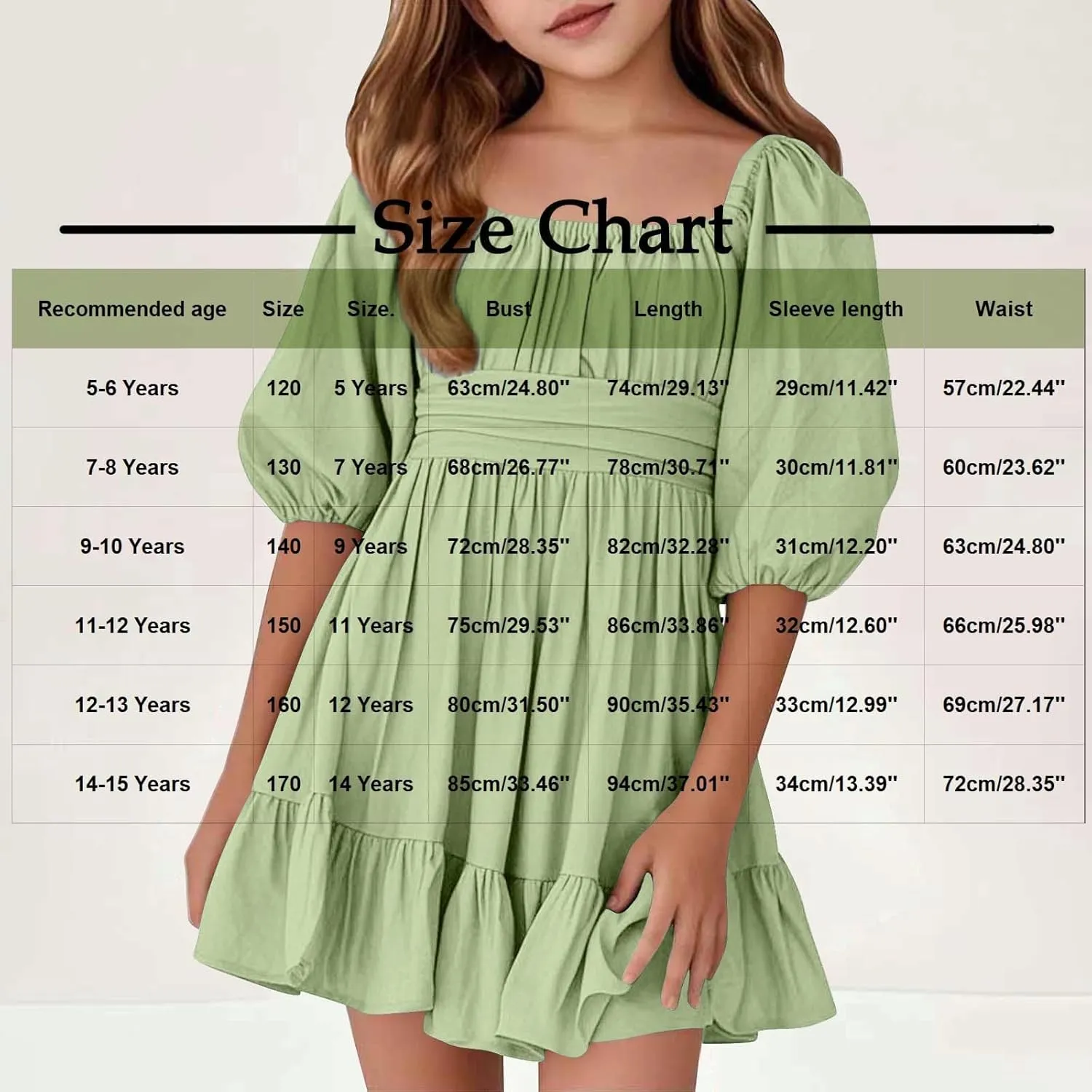 Girls Summer Dresses Square Neck Lantern Sleeve Mini Dress Tie Backless Ruffle A-Line Sundress