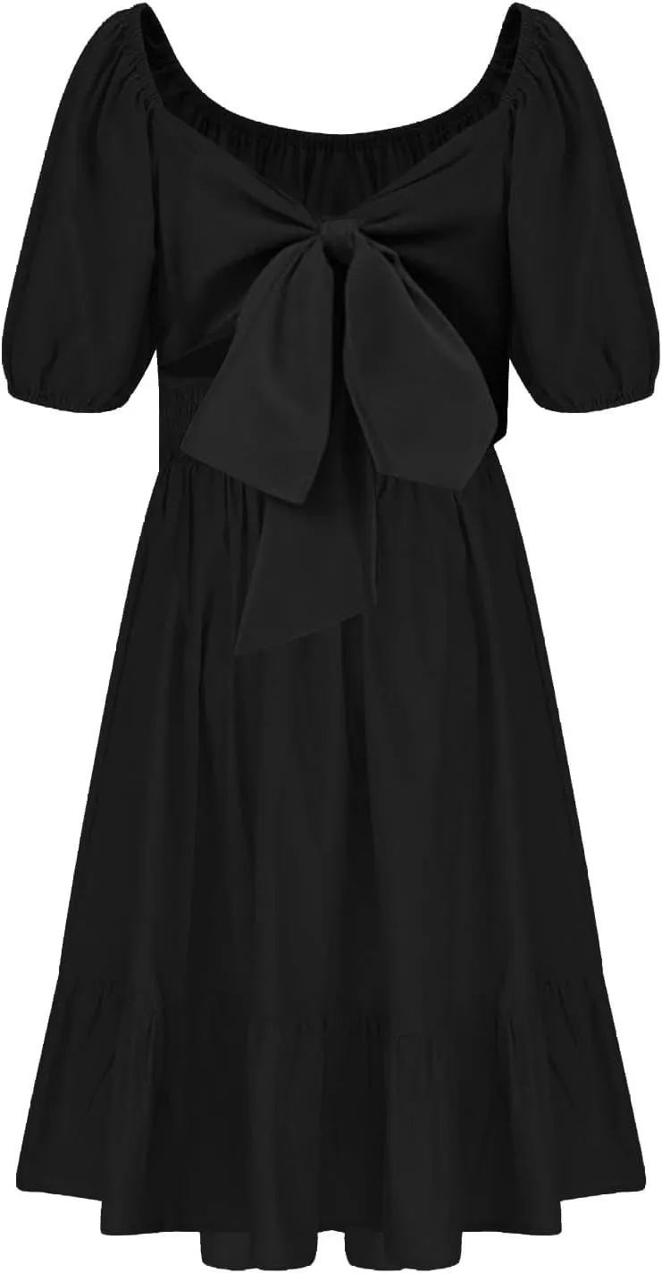 Girls Summer Dresses Square Neck Lantern Sleeve Mini Dress Tie Backless Ruffle A-Line Sundress