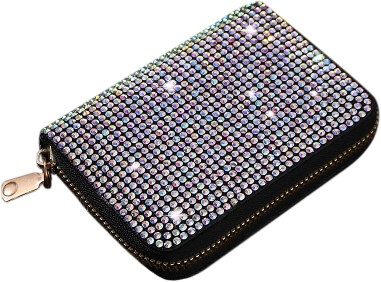 Glitter Rhinestone Wallet Shiny Purse Money Coin Mini Evening Clutch Bag Zipper Card Holder (Color : Multicolor-silver)