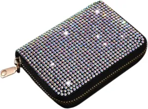 Glitter Rhinestone Wallet Shiny Purse Money Coin Mini Evening Clutch Bag Zipper Card Holder (Color : Multicolor-silver)