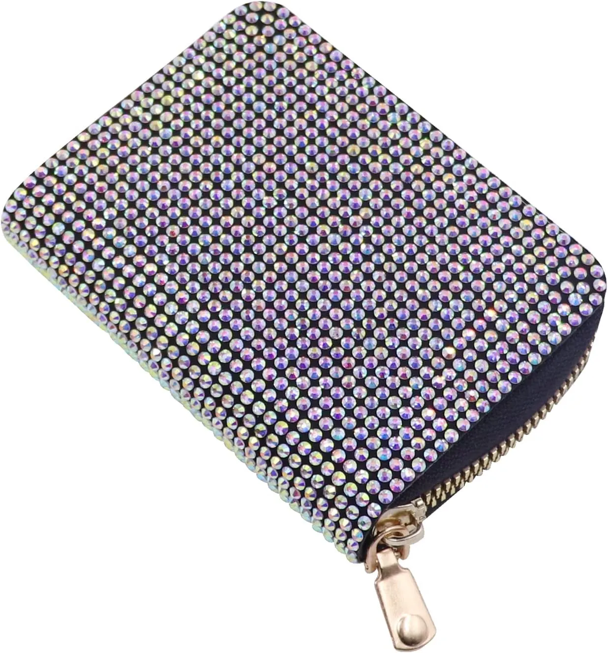 Glitter Rhinestone Wallet Shiny Purse Money Coin Mini Evening Clutch Bag Zipper Card Holder (Color : Multicolor-silver)