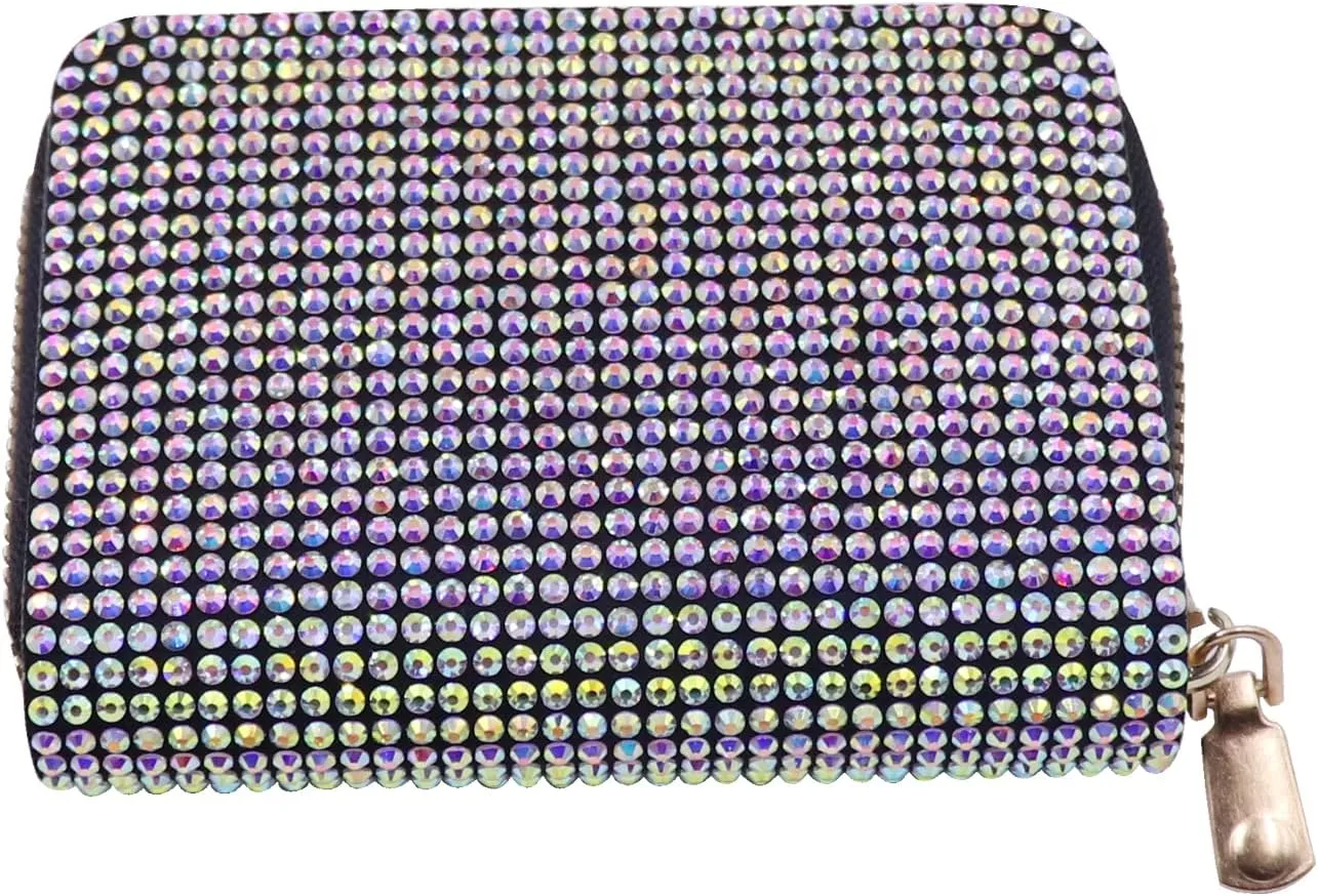 Glitter Rhinestone Wallet Shiny Purse Money Coin Mini Evening Clutch Bag Zipper Card Holder (Color : Multicolor-silver)