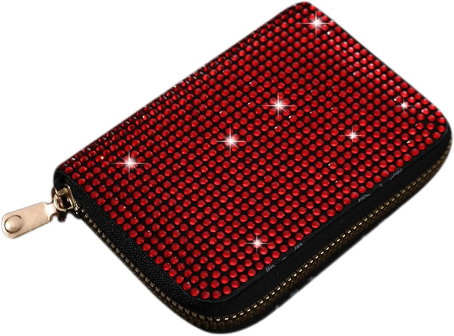 Glitter Rhinestone Wallet Shiny Purse Money Coin Mini Evening Clutch Bag Zipper Card Holder (Color : Red)