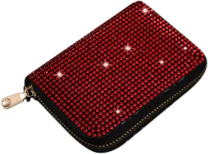 Glitter Rhinestone Wallet Shiny Purse Money Coin Mini Evening Clutch Bag Zipper Card Holder (Color : Red)