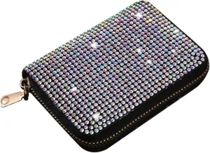 Glitter Rhinestone Wallet Shiny Purse Money Coin Mini Evening Clutch Bag Zipper Card Holder (Color : White)