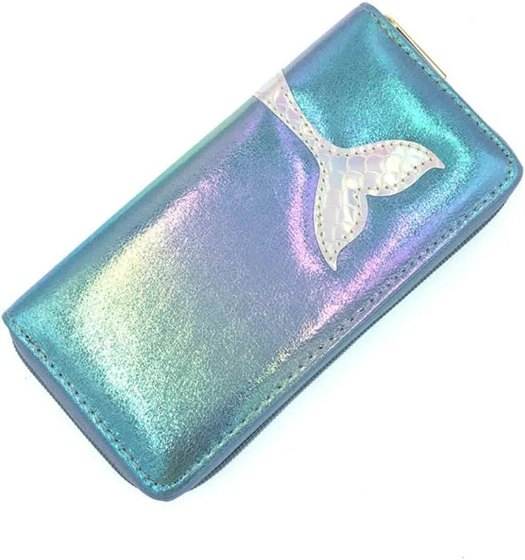 Holographic Wallet Shiny Mermaid Purse Money Clip Mini Evening Clutch Bag Rainbow Card Holder (Color : Bule)