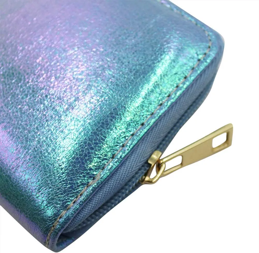 Holographic Wallet Shiny Mermaid Purse Money Clip Mini Evening Clutch Bag Rainbow Card Holder (Color : Bule)