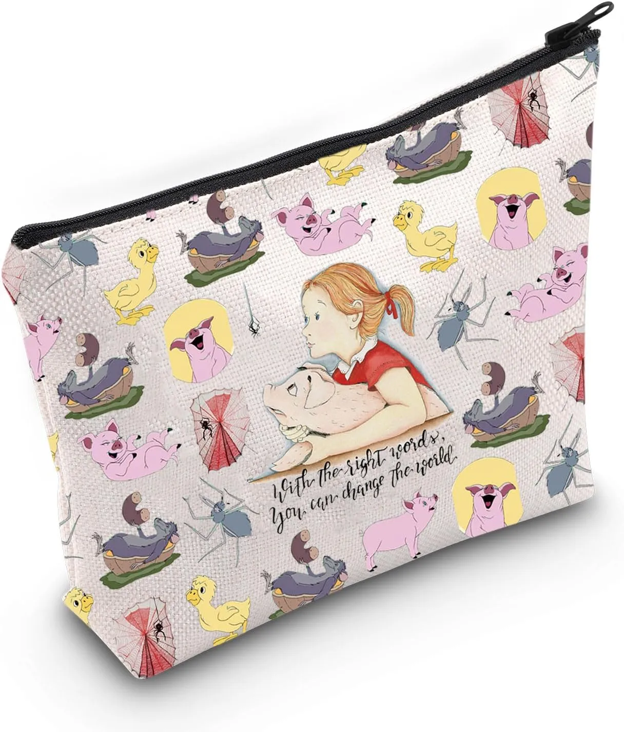 LEVLO Pig Wilbur & Fern Cartoon Cosmetic Bag Spider Charlotte Fans Gift With The Sight Words You Can Change The World Zipper Pouch Bag (With The Sight Full)