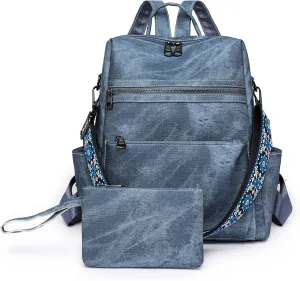 Nefelibata Women's Fashion Backpack Purse Day Packs Satchel Handbags leather tote bag Anti-theft Large Fashion Designer Travel Handbags Shoulder Bags With Purse Strapdenim blue