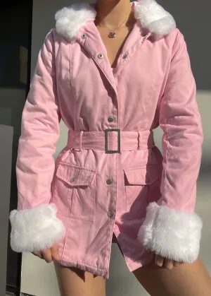 Pink & White Fuzzy Trim Jacket (M)