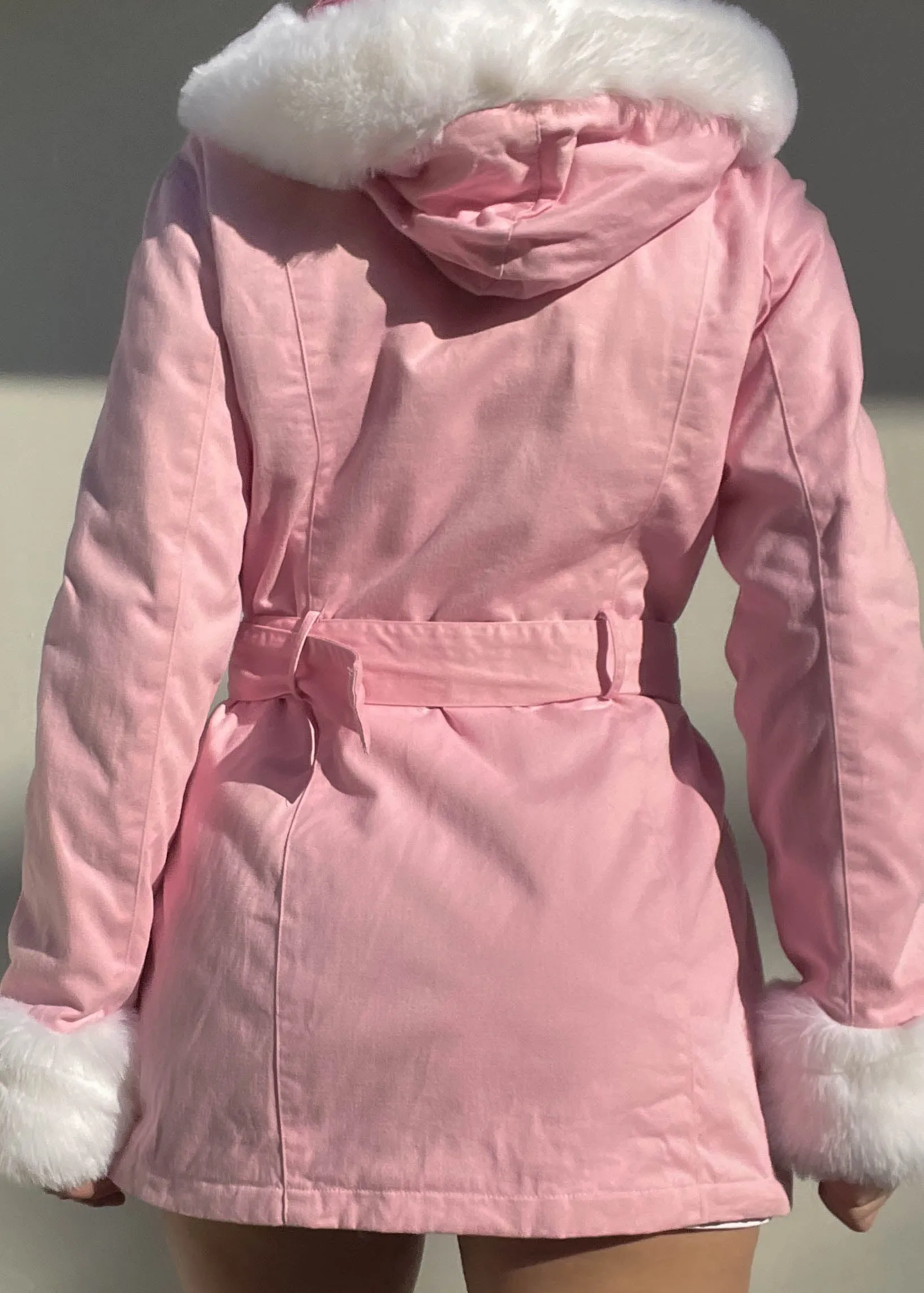 Pink & White Fuzzy Trim Jacket (M)
