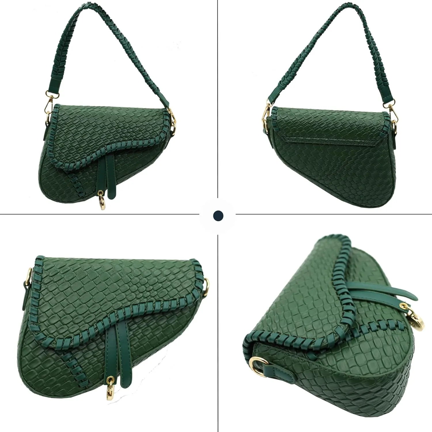 Saddle Crossbody Bag for Women Small Satchel Clutch Woven Croc Look Purse Genuine Leather Handbag