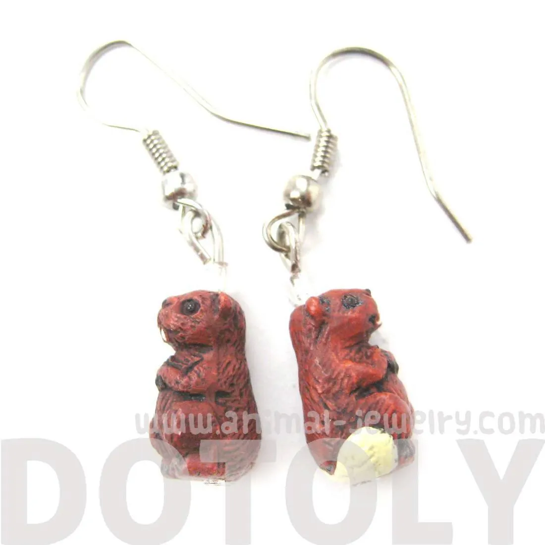 Small Beaver Shaped Porcelain Ceramic Animal Themed Dangle Earrings | Handmade