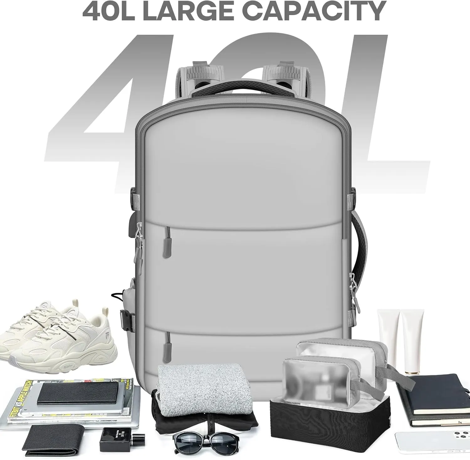 Travel Backpack, Grey, basis, Fashion