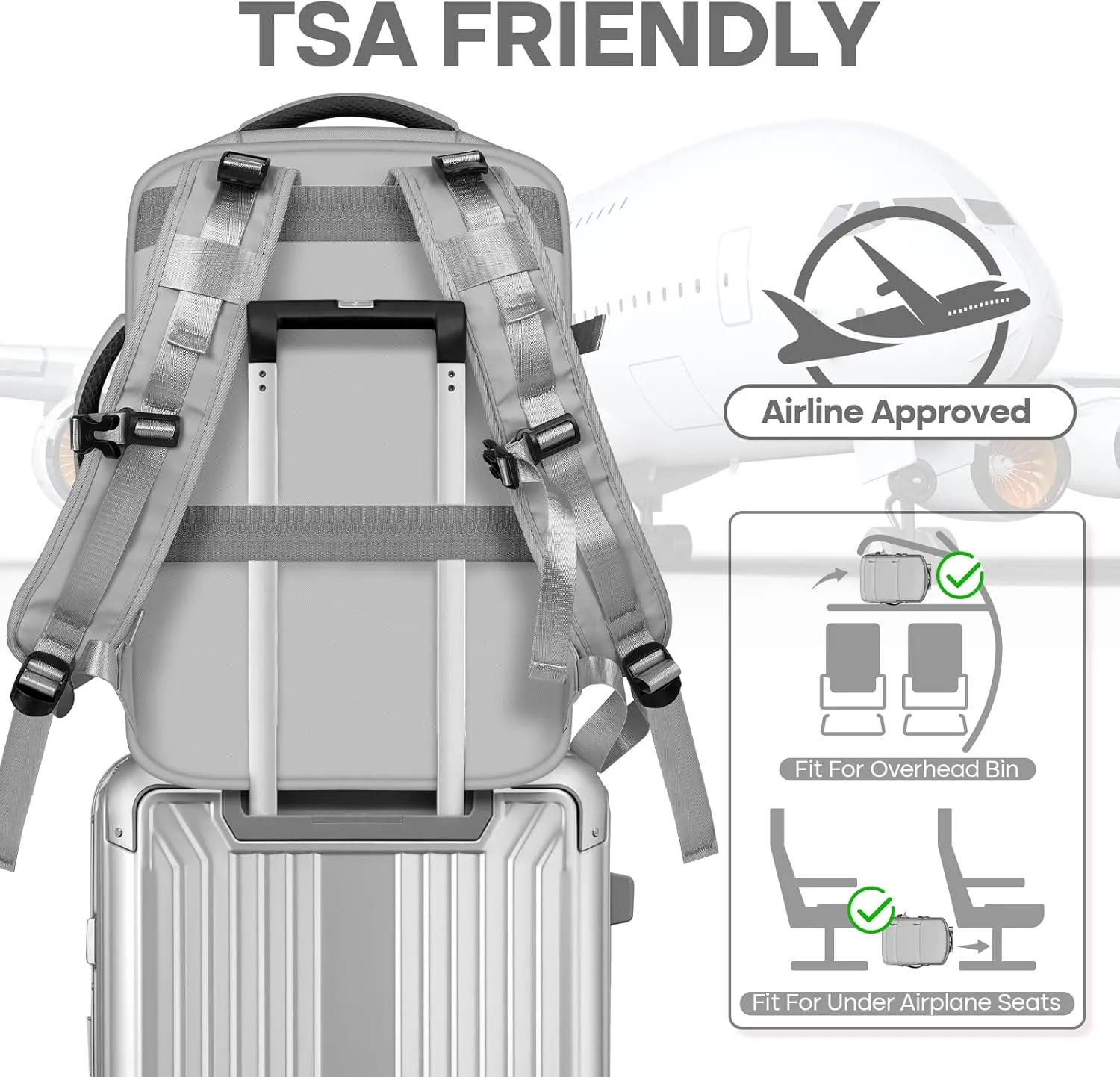 Travel Backpack, Grey, basis, Fashion
