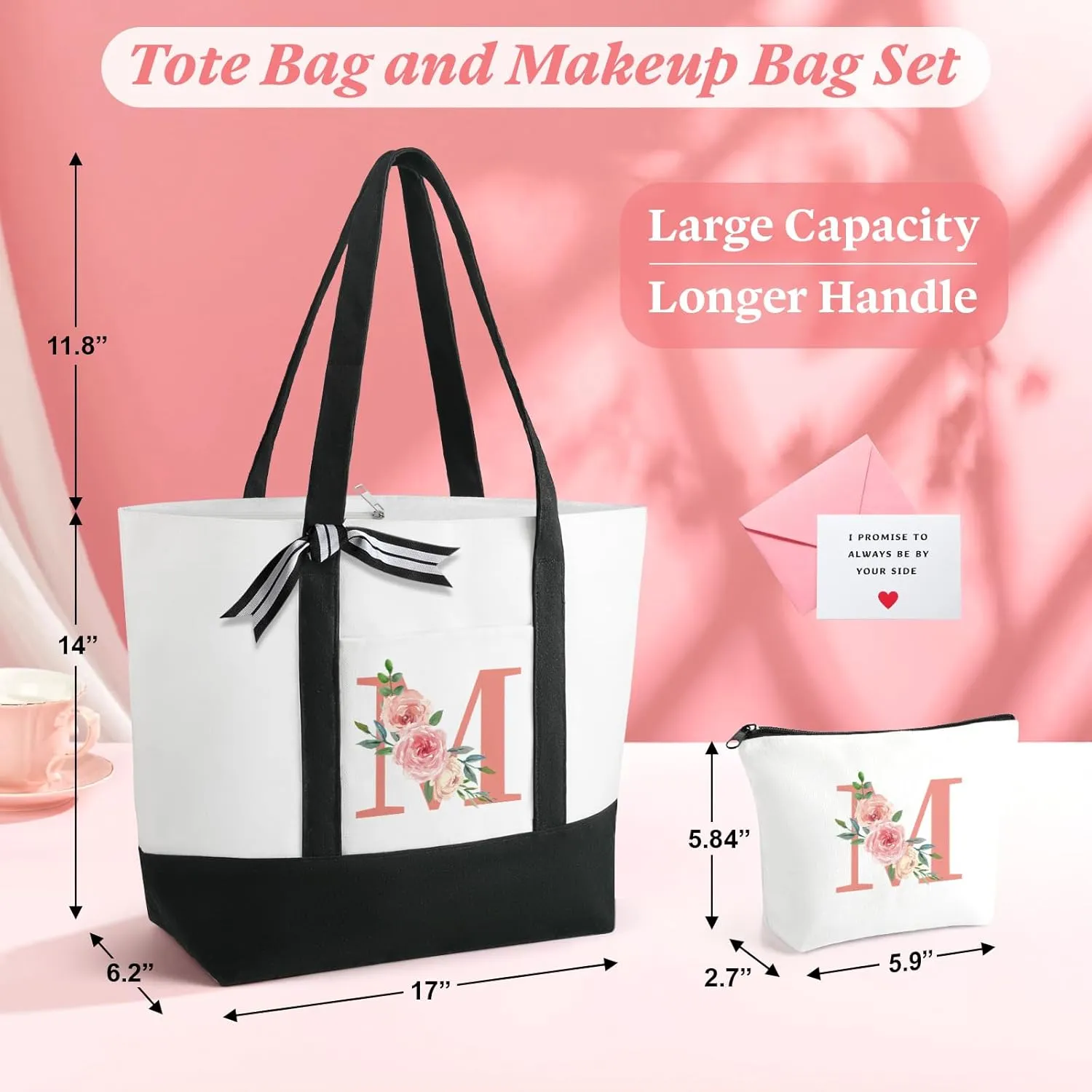 TRSODD Canvas Monogram Large Tote Bag and Makeup Bag Birthday Gifts for Women Mothers Day Gifts for Mom Wife Grandma Daughter Sister