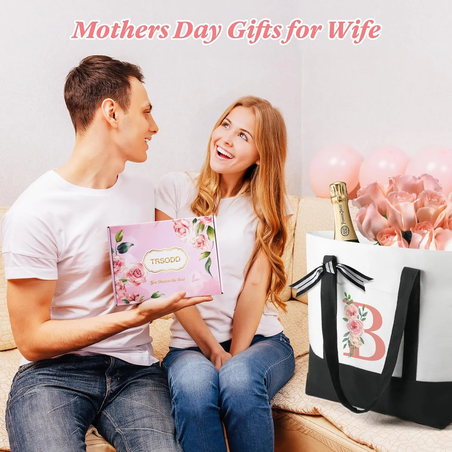 TRSODD Canvas Monogram Large Tote Bag and Makeup Bag Birthday Gifts for Women Mothers Day Gifts for Mom Wife Grandma Daughter Sister