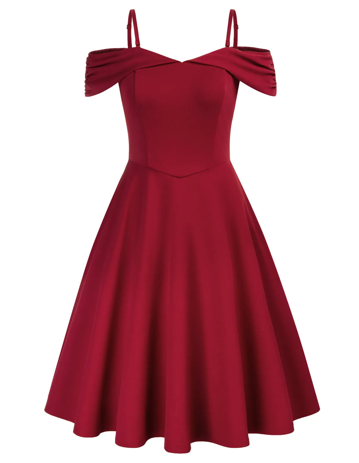 Vintage Fans Look of Off Shoulder Dress Spaghetti Straps Flared A-Line Dress