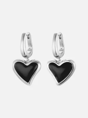 Whitney Heart Charm Earrings: Sterling Silver Plating   Onyx