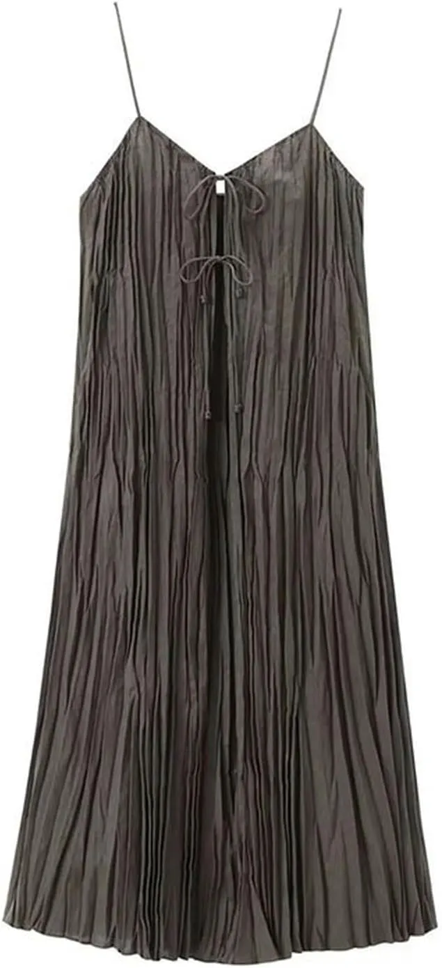 Women's New Art Layered Long Suspender Dress Pleated midi Skirt