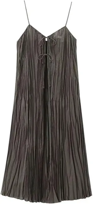 Women's New Art Layered Long Suspender Dress Pleated midi Skirt